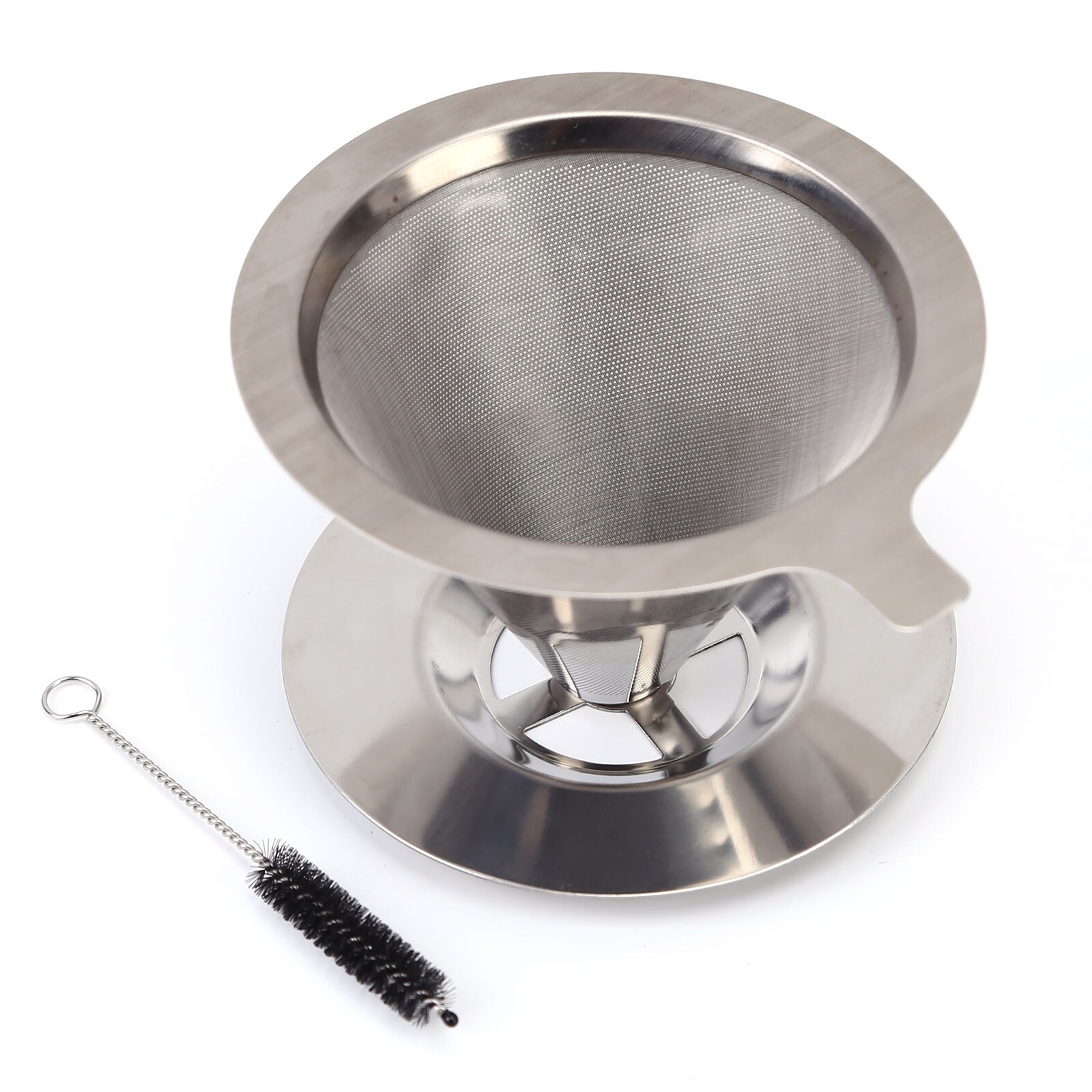 Pour Over Coffee Dripper Stainless Steel Slow Drip Coffee Filter with Cup Stand + Brush Reusable Single Drip Brew Coffee Maker