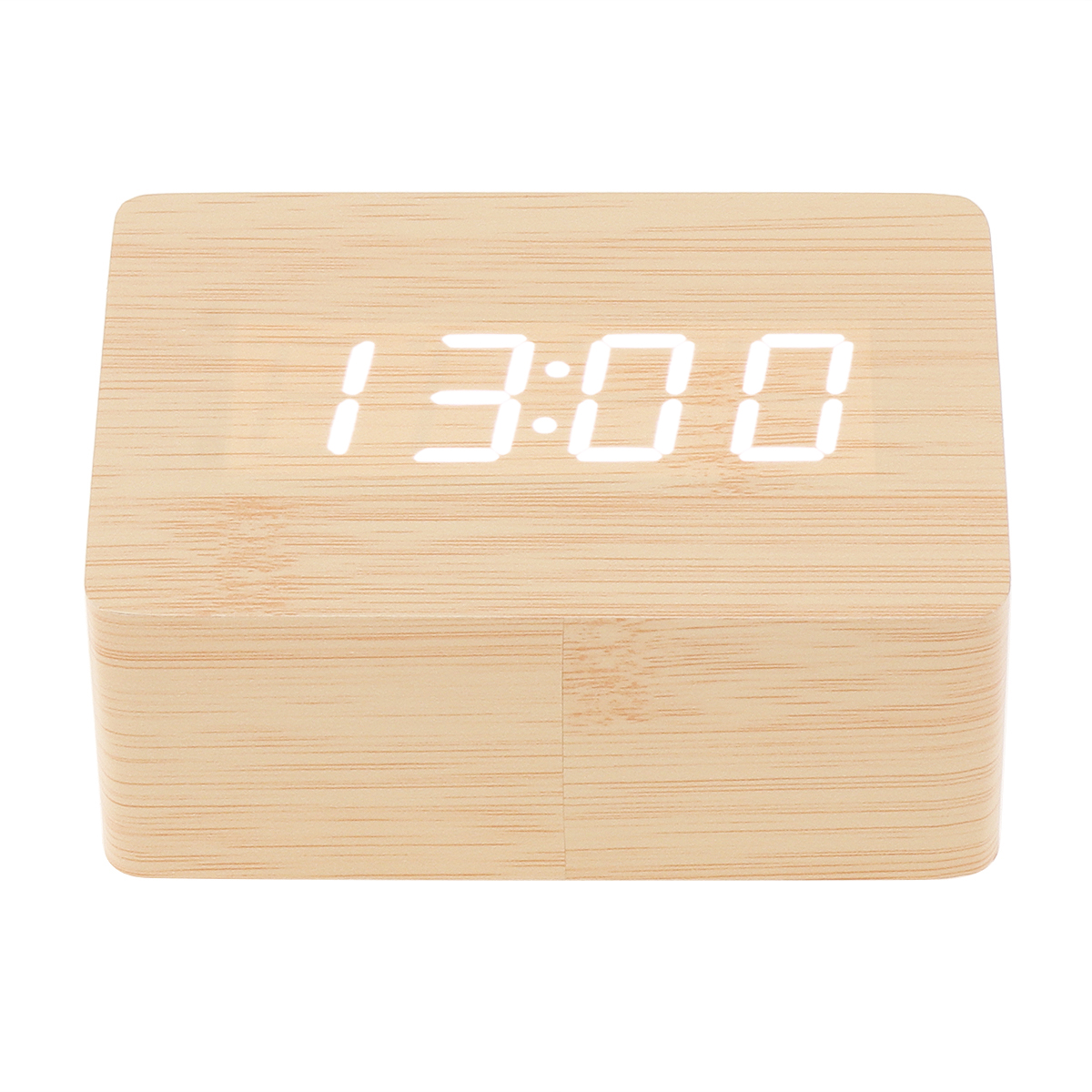 Alarm Clock LED Wooden Watch Table Voice Control Digital Wood Electronic Desktop Clock Multicolor Rectangle Table Desktop Clocks: Light Wood