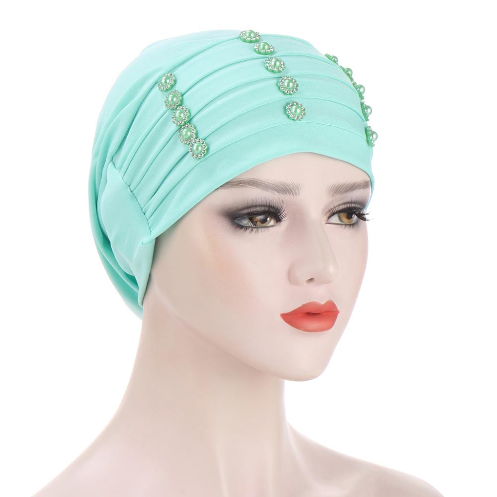Vrouwen hoofddoek tulband mutsen parels hijab muts rekbare binnen hijabs moslim hoofddoek hoed vrouwelijke onderdoek mutsen: 8