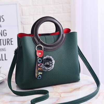 Litchi Pattern Soft PU Leather Women Handbag Two Pieces Female Shoulder Bag Girls Messenger bag Casual Women Bag Bolsos Femina: Green