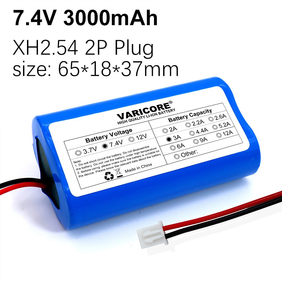 Varicore protect 7.4 v 3ah 6ah 12ah 8.4v 18650 li- lon batteri cykellys hovedlampe speciel batteripakke med pcb  xh2.54 2p stik: 7.4v 3000 mah