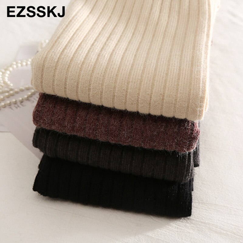 Faldas de mujer de banda elástica de 60-80CM, Falda recta de punto cálida de otoño e invierno, falda negra medio larga acanalada