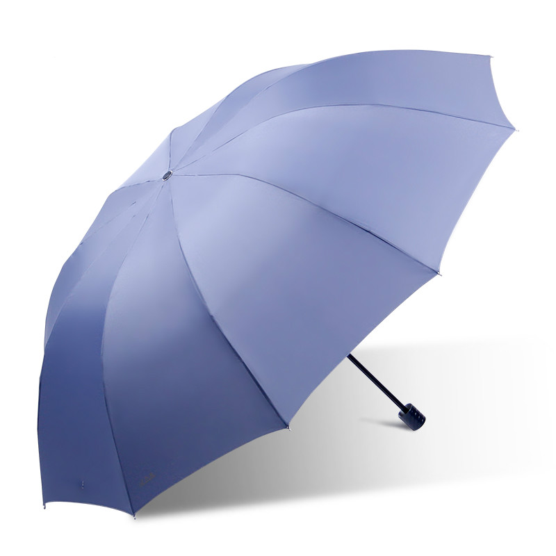 Stærk 127cm diameter 10 benforstærkning paraply vindtæt tre foldbar anti uv golf paraply to eller tre personer kompakt: 3 blågrå