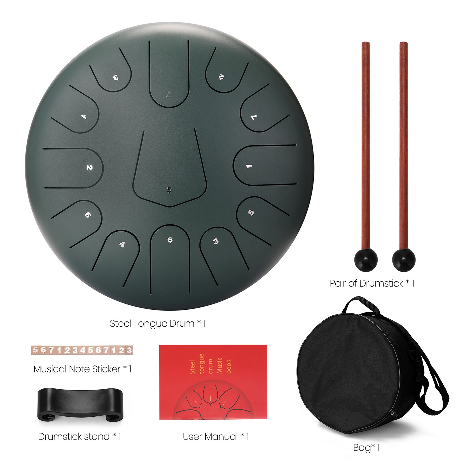 12 inch 13-Tone Steel Tongue Drum Mini Hand Pan Drums with Drumsticks Percussion Musical Instruments