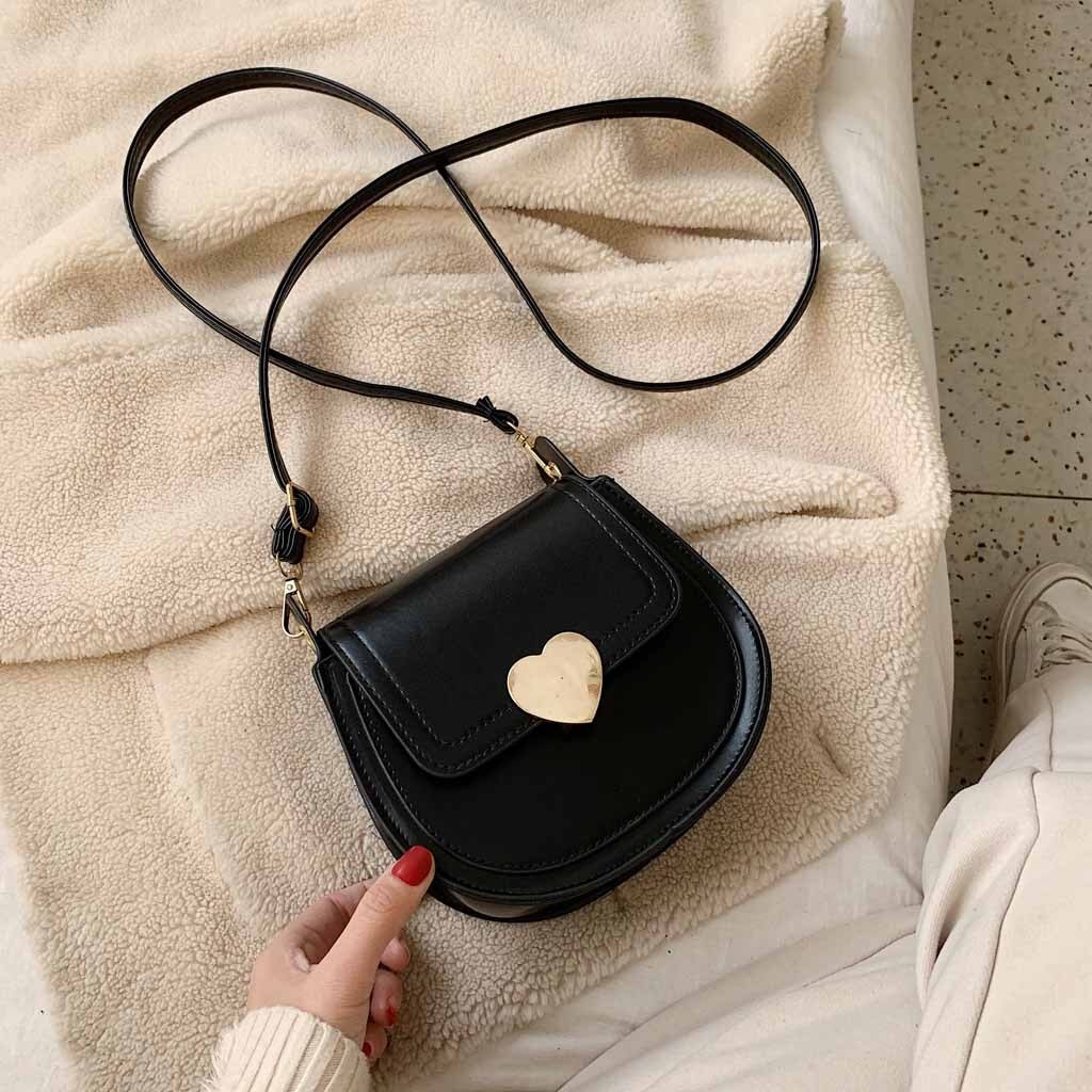 Maison Fabre Women's Heart-Shaped Small Bag Simple Shoulder Messenger Bag Casual Bag Leather Shoulder Bag Wallet: Black