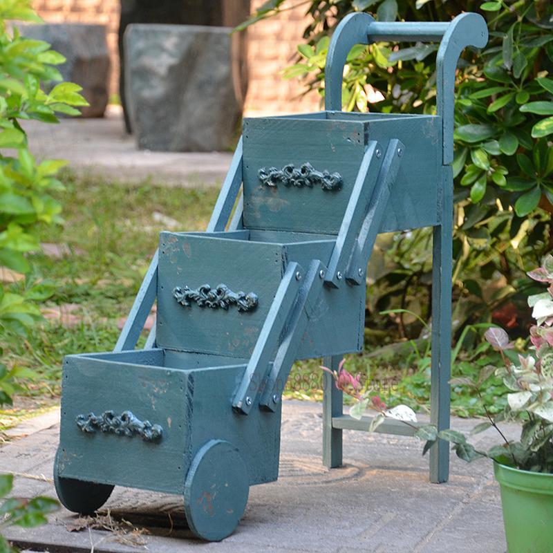 Amerikansk land massivt træ mini blomsterstativ trolley balkon træ sukkulent urtepotte desktop opbevaringsboks: Bomklapp 1