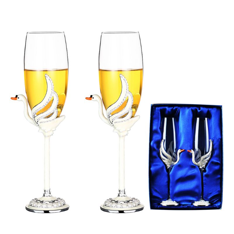 Bruiloft Wijnglazen Champagne Roosteren Fluiten Cup Bruiloft Accessoires Met Box Voor Valentijnsdag , Zwaan
