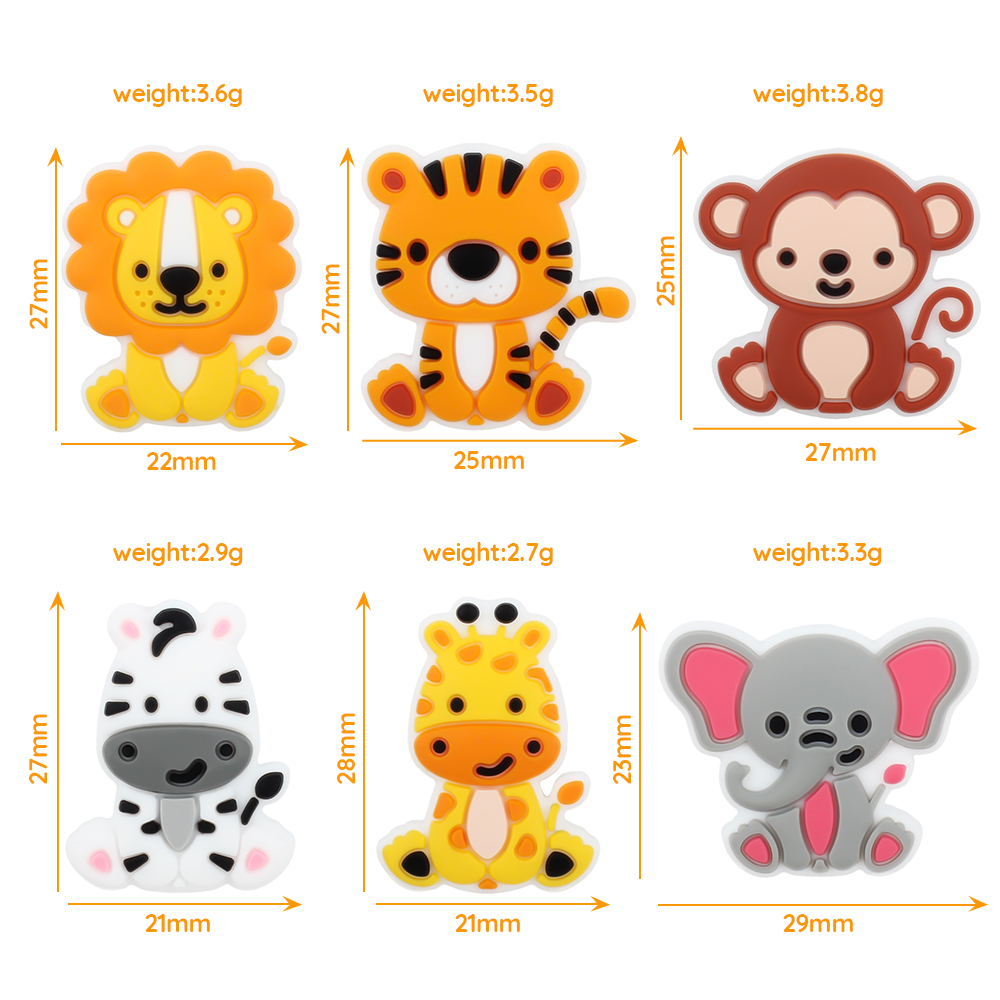 5 pièces perles en Silicone girafe singe écureuil bébé perles de dentition animaux perles focales bricolage porte-clés stylo hochet accessoires