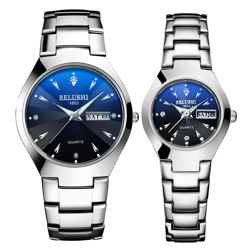 Paar Uhren oben Wolfram Stahl Schwarz Armbanduhr für Männer und Frauen Armbinde Weiblichen Uhr Reloj hombre Liebhaber saat