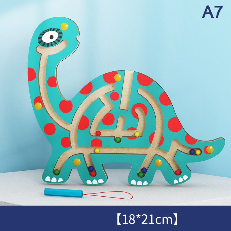 Wooden Magnetic Animal Maze Dinosaur Walking Beads Labyrinth Children Puzzle Toy: A7