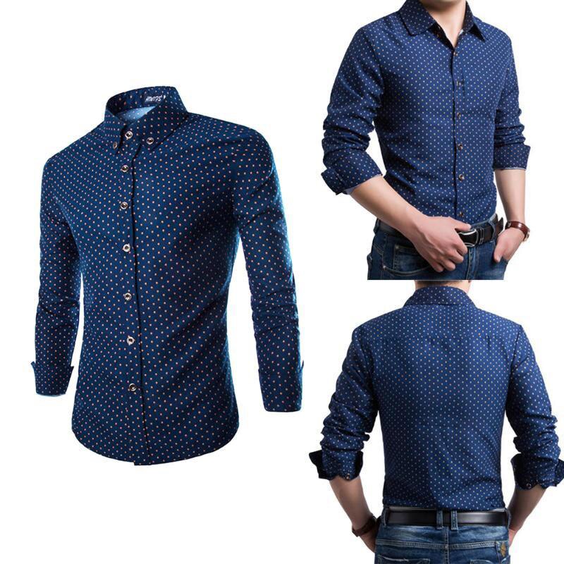 Print Casual Men Long Sleeve Shirt Stitching Pocket Fabric Soft Comfortable Men Dress Slim Fit Style