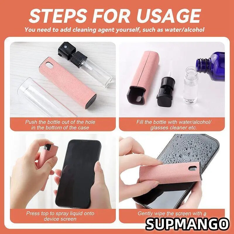 2w1 Zestaw butelek z mikrofibry robić czyszczenia ekranu Zestaw butelek z rozpylaczem Telefon komórkowy Ipad Komputer Ściereczka z mikrofibry Chusteczki robić czyszczenia okularów Iphone