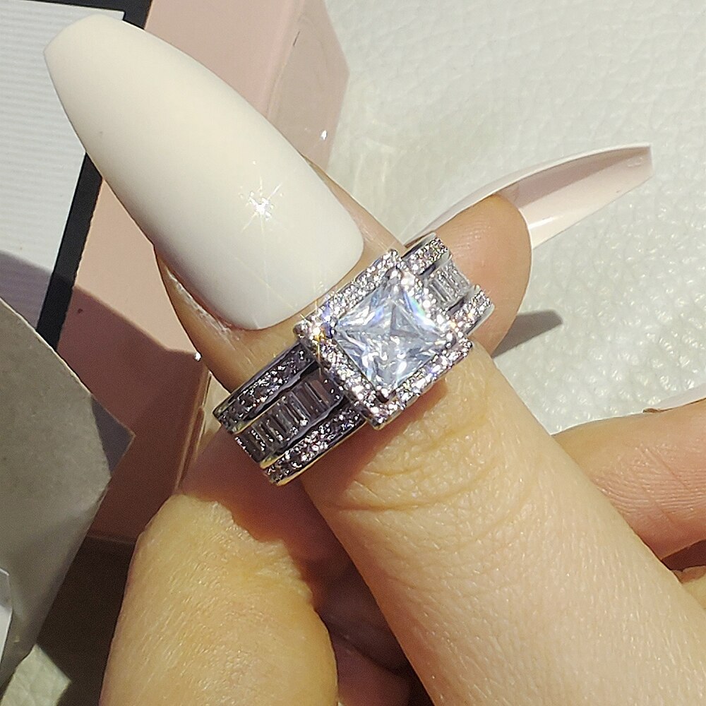 2022 New Luxury Princess Solid silver color designer anello di fidanzamento per le donne anniversario regalo gioielli all'ingrosso R6907