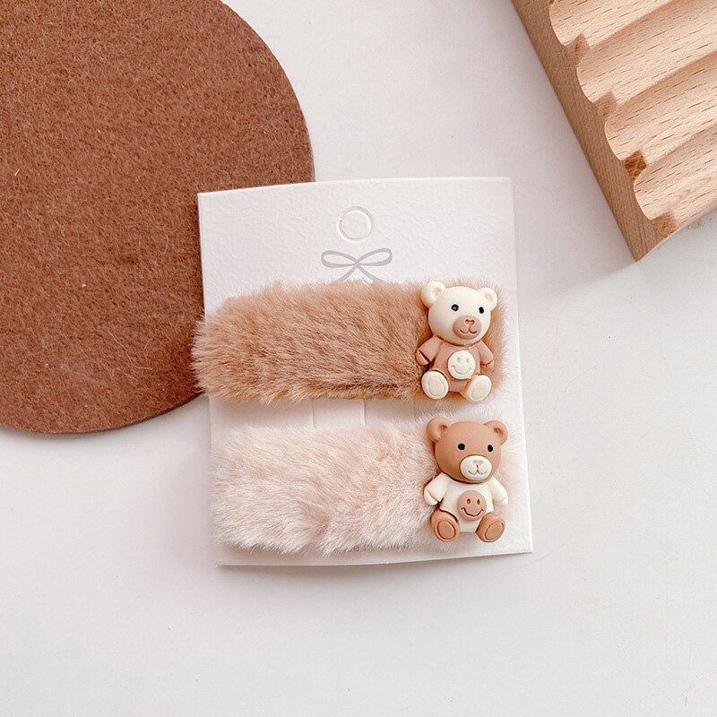 2 Stuks Faux Fur Baby Haar Clips Voor Meisjes Haarspelden Leuke Ster Hart Beer Kids Hair Pin Accessoires Baby Barrette hoofddeksels