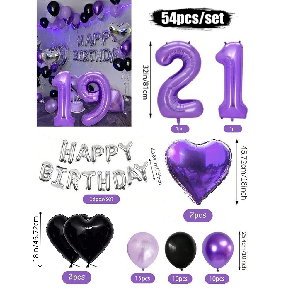 Purple Black Balloons Happy Birthday Banner Balloon Party Decoration Balloons Set For Birthdays, Anniversaries, Themed Parties: PURPLE