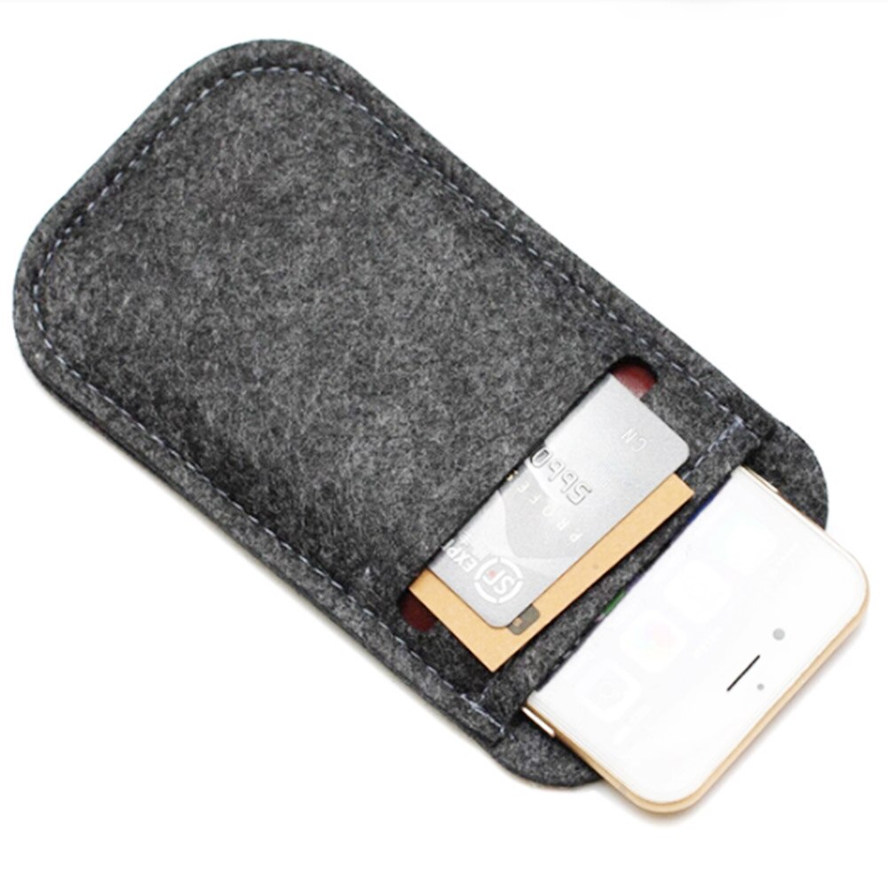 Universal Wool Felt Case Bag For 4.7 5.5 inch Mobile Phone Case Wallet Bag Card Slot Pouch Cover for iPhone 6 7 8 Plus Samsung