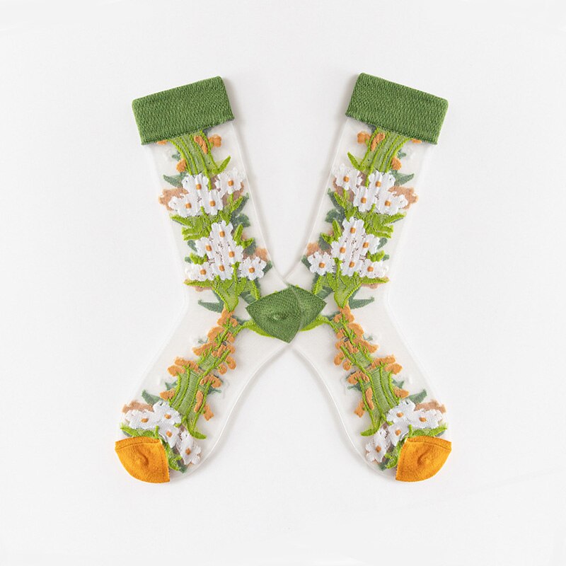 Japanese Korea Style Casual Transparent Crystal Silk Trend Women Socks Cartoon Fruit Ultrathin Glass Silk Socks Meias: Green