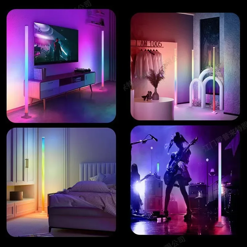 Led-gulvlampe rgb-hjørnelamper med app-fjernbetjening flerfarvet musiksynkronisering stående pvc-gulvlampe til stue/soveværelse