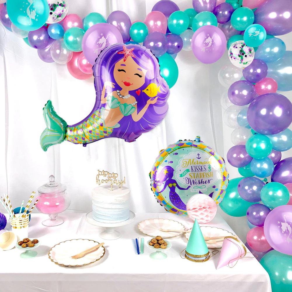 Huiran Mermaid Balloon Happy Birthday Ballon Little Mermaid Birthday Party Decor Kids Balloons Foil Baloon Giant Balony Balon