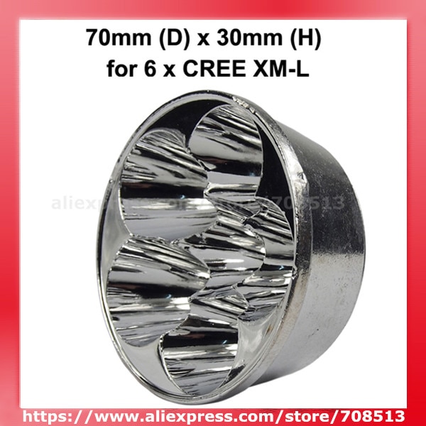 70mm(D) x 30mm(H) SMO Aluminum Reflector for 6 x Cree XM-L