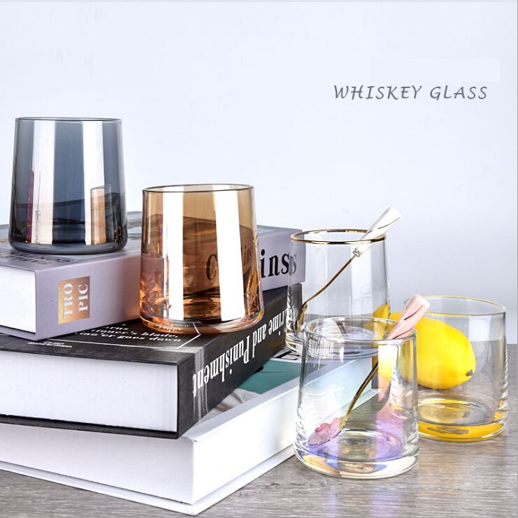 Blyfritt glass whiskyglass varmebestandig husholdning fargerik gullkant glass kopp spiritus vinredskaper