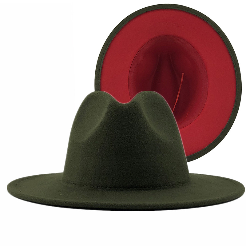 Unisex Äußere Royalblau Innen Roten Wollfilz Jazz Fedora Hüte mit Dünnen Gürtel Schnalle Männer Frauen Breite Krempe Panama Trilby kappe L XL: 07 / 56-58CM