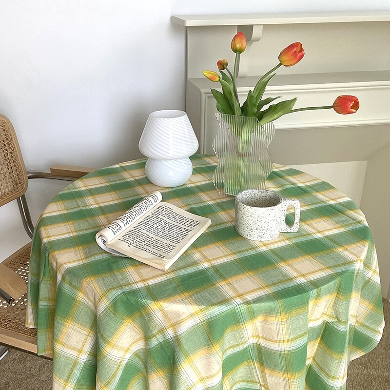 INS Plaid Tablecloth Cotton Linen Dust Proof Fresh Checkered Table Cloth Photo Props Background Home Dining Table Decor Cover