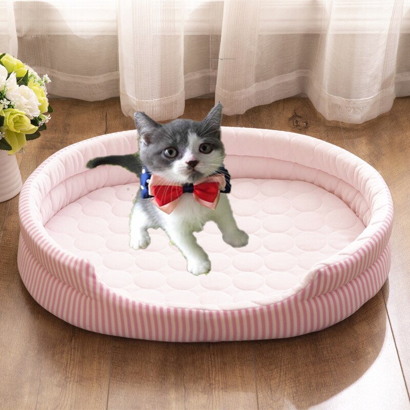 Alfombrilla de seda de hielo para cama de mascotas, cojín de hielo de verano, Enfriador de seda fría a prueba de humedad, esterillas de sofá portátiles para todas las estaciones, accesorios para mascotas: Pink / 58x45cm
