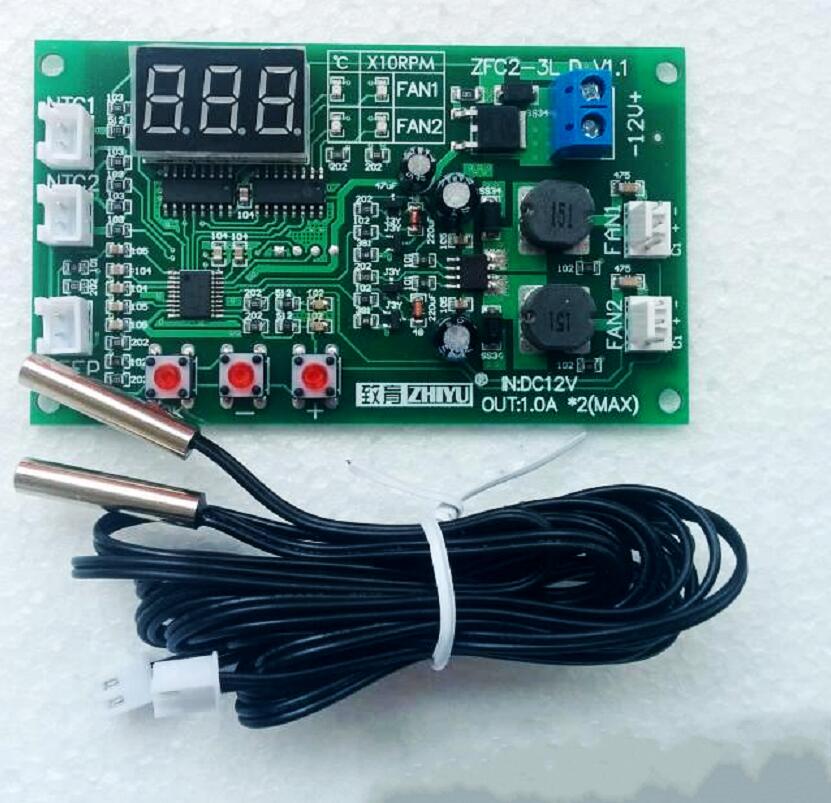 12V Dual Ways 3-wire Fan Intelligent Digital Temperature Thermostat Governor Speed Controller