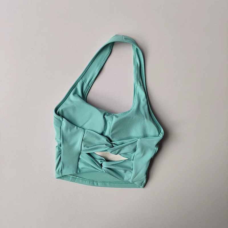 Halterneck-bh fitness-bh träningstoppar gym fitness sport-bh sexig sport-bh kvinnor rygglös gym träning yoga crop top: L / Grön