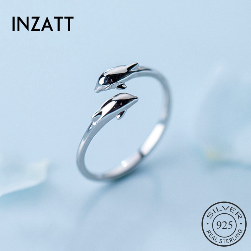 INZATT-Anillo de plata de primera ley con forma de delfín para mujer, sortija, plata esterlina 925, abierto, estilo moderno, minimalista,