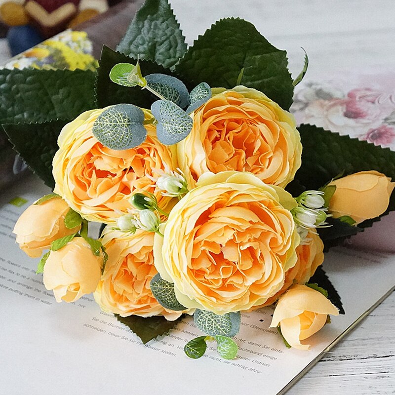 roze grote pioen kunstbloemen elegante mooie zijden nep bloemen blossom pioenen bruiloft home party decoratie blad: 7