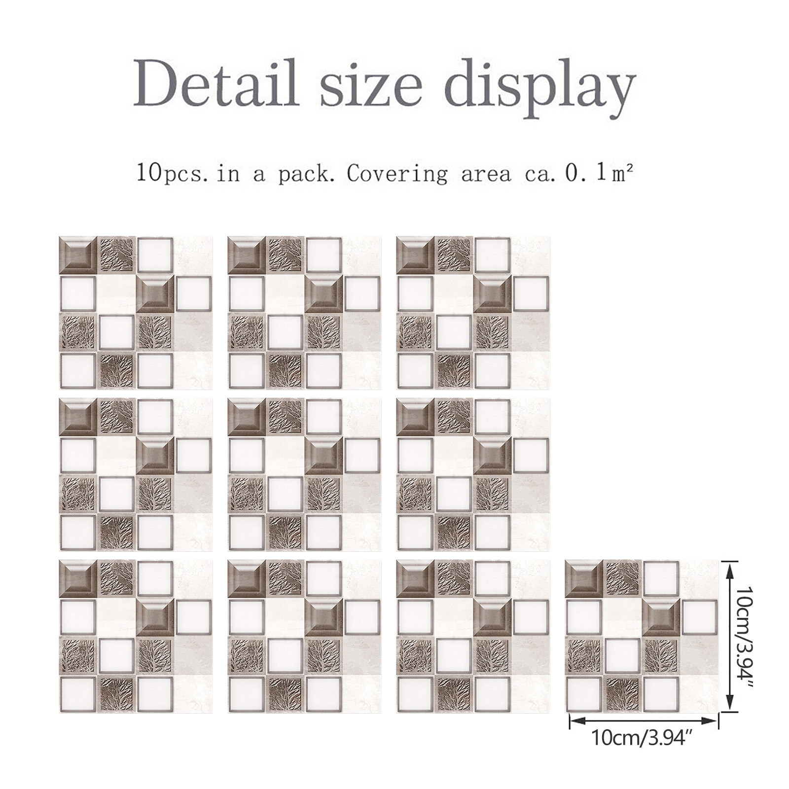 10pcs Marble Mosaic Tiles Wall Sticker Transfers Flat 2D Printed Covers For Kitchen Bathroom Peel &amp; Stick Waterproof Art Mural: E