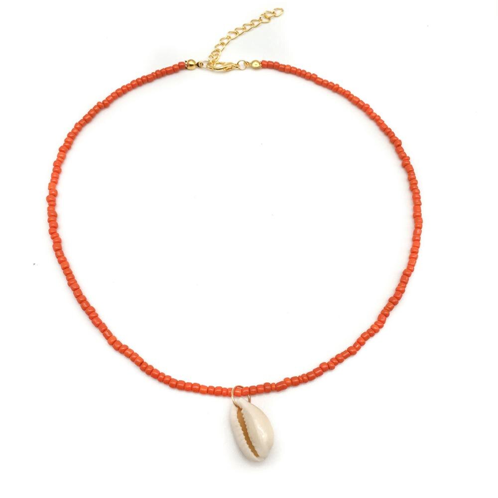 Proste koraliki shell Strand naszyjnik kobiety String z koralikami krótkie shell Choker naszyjnik biżuteria 16 cali Chokers naszyjnik prezent