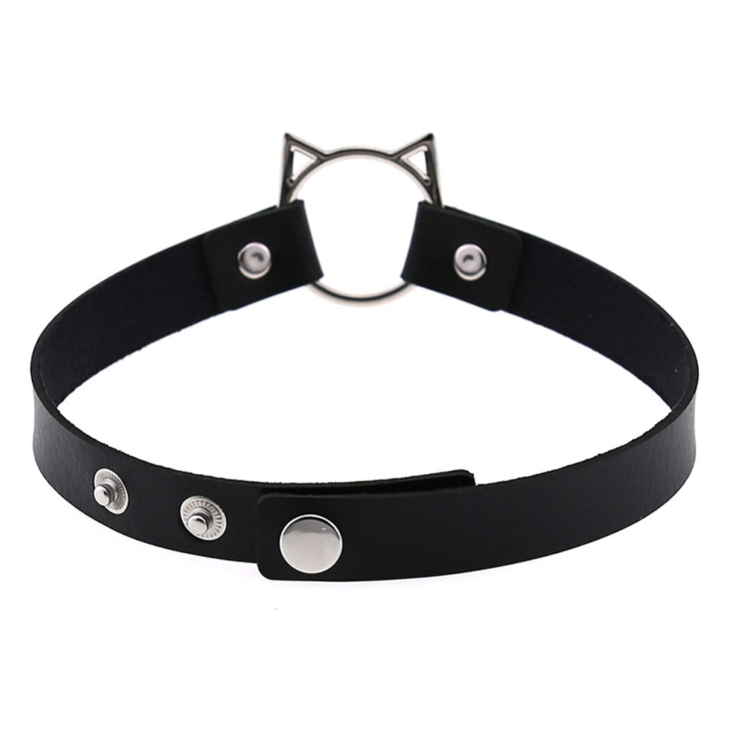 Gargantilla de piel sintética con cabeza de gato para mujer, Collar ajustable, de cumpleaños, joyería