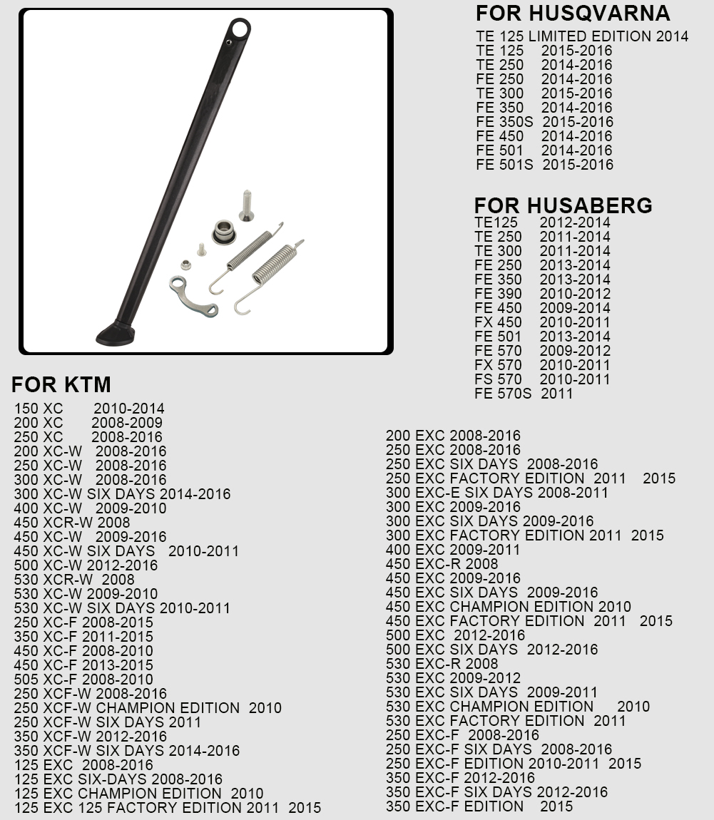 Motorrad-Seitenständer, Ständer, Parkständer für EXC EXC-F XC XC-F XC-W EXC-R XCF-W XCR-W 125 150 200 250 300 350 450 500 530: Schwarz