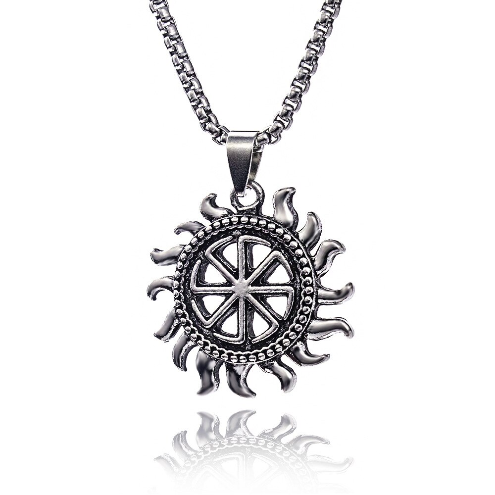 Hnsp viking nó power triangle pingente redondo, 3mm de aço inoxidável corrente colar para presente de jóias de pescoço punk: Sun necklace