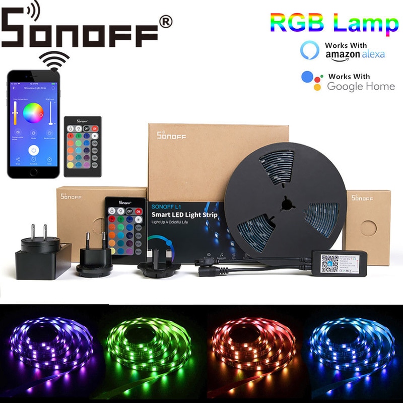 Itead Sonoff L1 2 M/5 M LED Light Strip Dimbare Remote Controlled Flexiable Smart LED Kleurrijke RGB Licht werkt Met Google Thuis