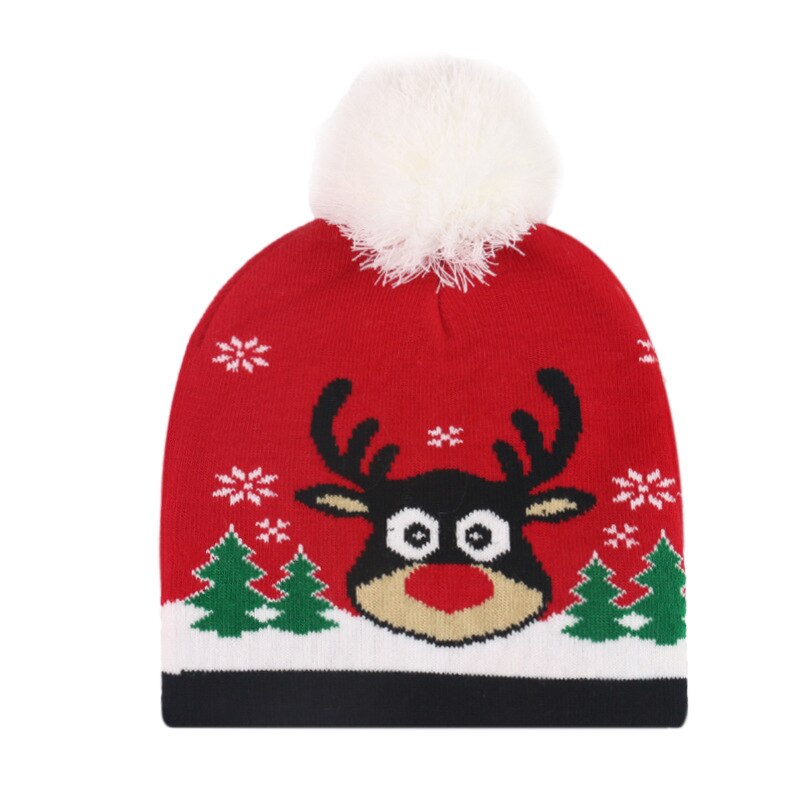 Julehue vinter på julen strikket uld jacquard hue unisex varm med kuglehue hat elg dekorativ kasket: 1