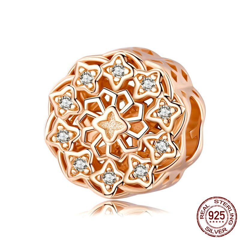 INBEAUT Rosa Oro Rosa CZ Maple Leaf Branelli misura il Braccialetto di Marca fai da te 925 Sterling Silver Sogno Cather Beetle Piuma Del Cuore pendenti e Ciondoli: sc1279-c