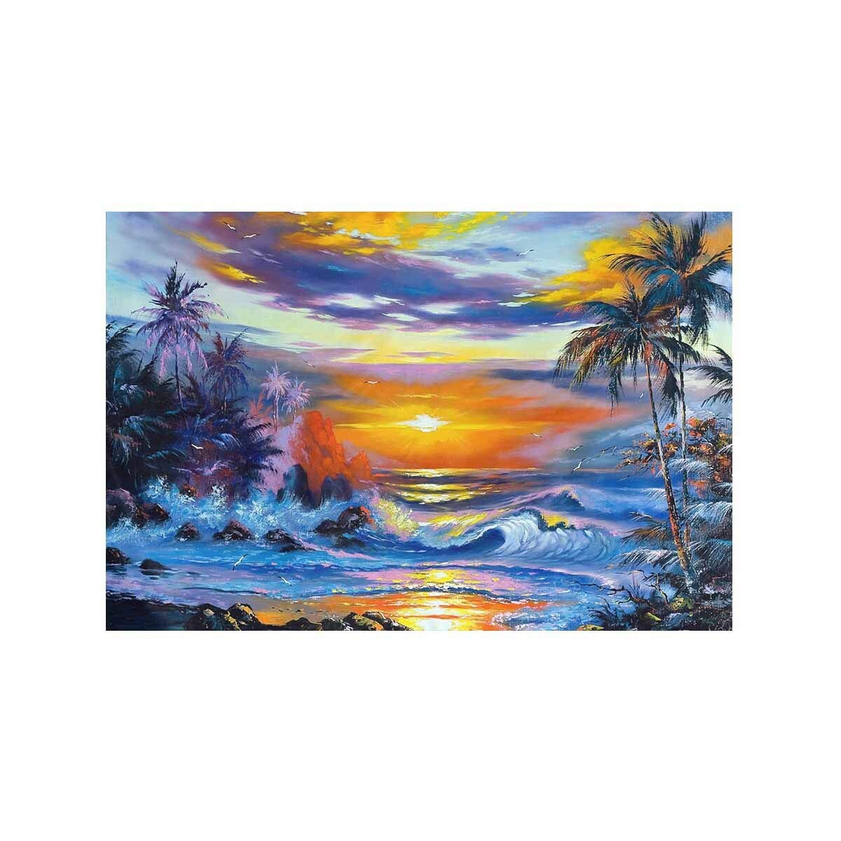 Tropical Beach Sunset Sea Evening Landscape Painting Tapestry Wall Hanging