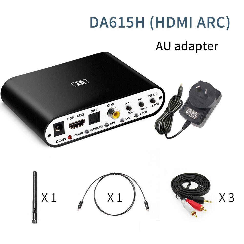 Décodeur Audio DA615H 5.1CH, récepteur Bluetooth 5.0, adaptateur Audio sans fil DAC, AC3 DTS Coaxial optique U Play, HDMI ARC 3.5mm RCA: DA615H AU
