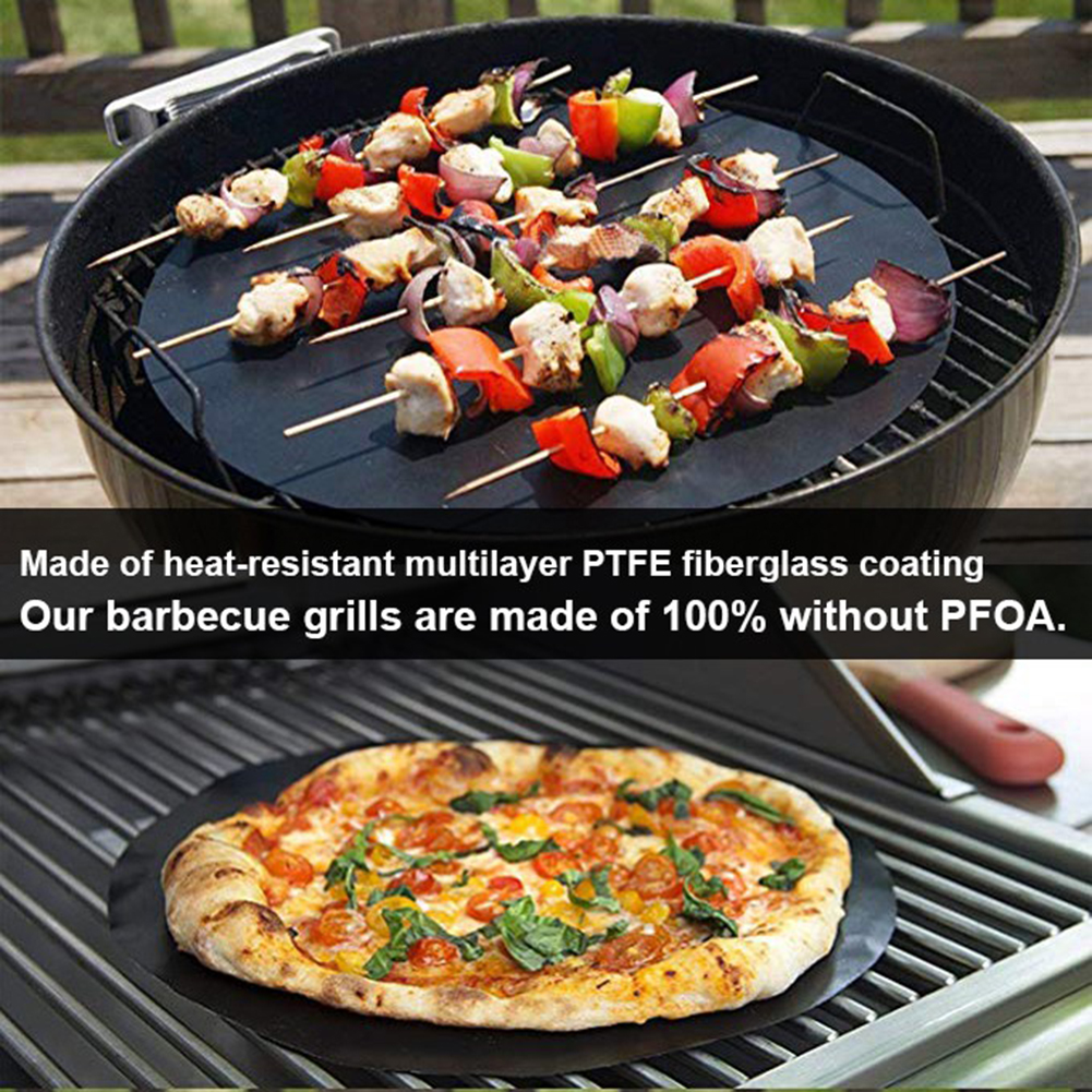 Round BBQ Grill Mats 25 cm Non-Stick Reusable Coating Grilling Mats PFOA-Free Cooking Pads for Pan Grill