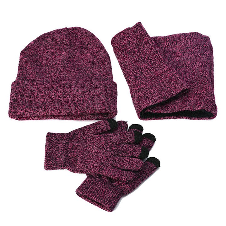 de punto para hombres gorro para exteriores más terciopelo mujeres sombrero bufanda guantes conjuntos Otoño Invierno hombres gorro bufanda guante mujeres sombreros gorras: rose