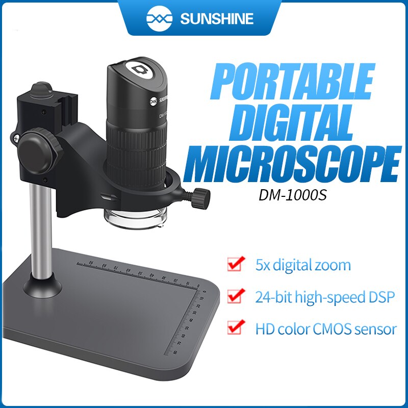SUNSHINE-lupa Digital DM-1000S, aumento de 1000X con luz LED ajustable, herramienta de reparación de teléfonos móviles con USB