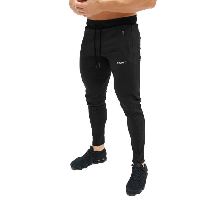 Joggers Broek Mannen Gym Joggingbroek Zip Pocket Running Katoen Skinny Training Broek Mannelijke Fitness Workout Sportkleding Potlood Broek: Black / M