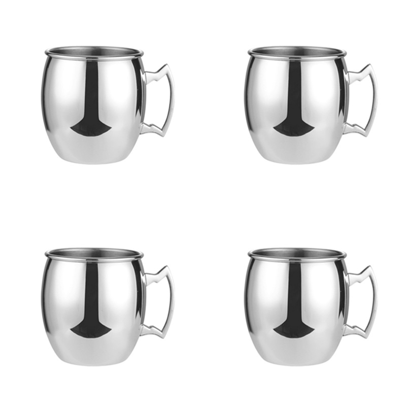Tasse Mule de 550ml 18 onces moscou | Tasse en acier inoxydable martelée, plaqué cuivre, tasse de bière, tasse de café Bar, verres, directe: H-4Pcs