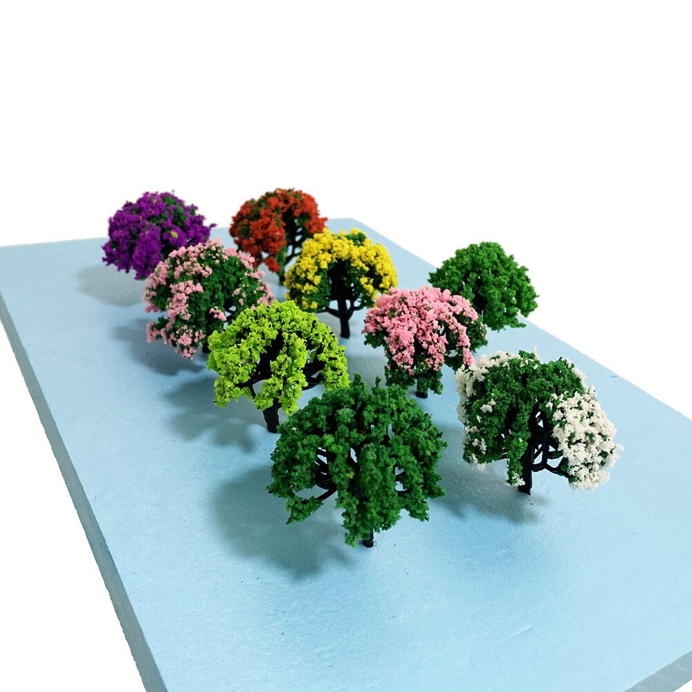9PCS 50mm Shrub Trees Model Trees 1/87 HO Scale Model(Flower)Trees Miniature Landscape Model Train Railway Layout Scenery