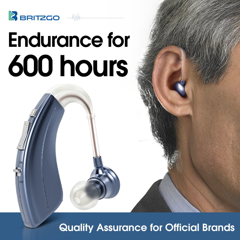 Britzgo-Audífono amplificador de audición, Bha-220 Digital para pérdida de audición de pacientes ancianos, batería de 500 horas, color azul o plateado: Blue Color