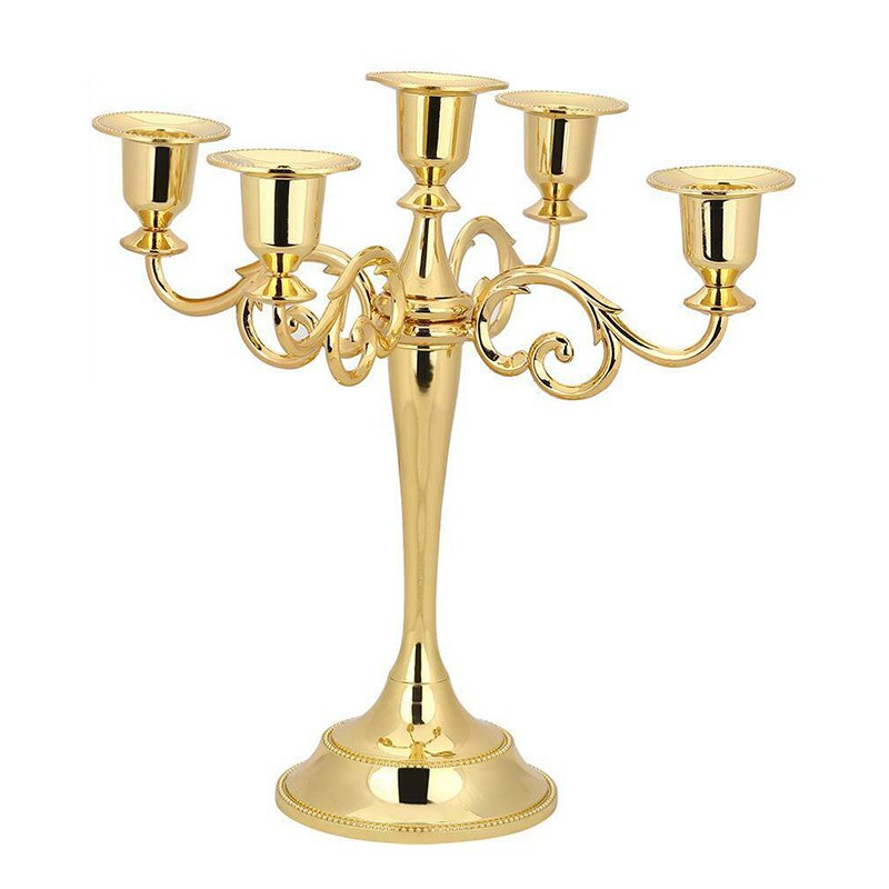 1pc antikke retro lysestager høje guld sølv julekandelaber bryllupsdekorationer europæiske metal lysestager: 5 arme gyldne